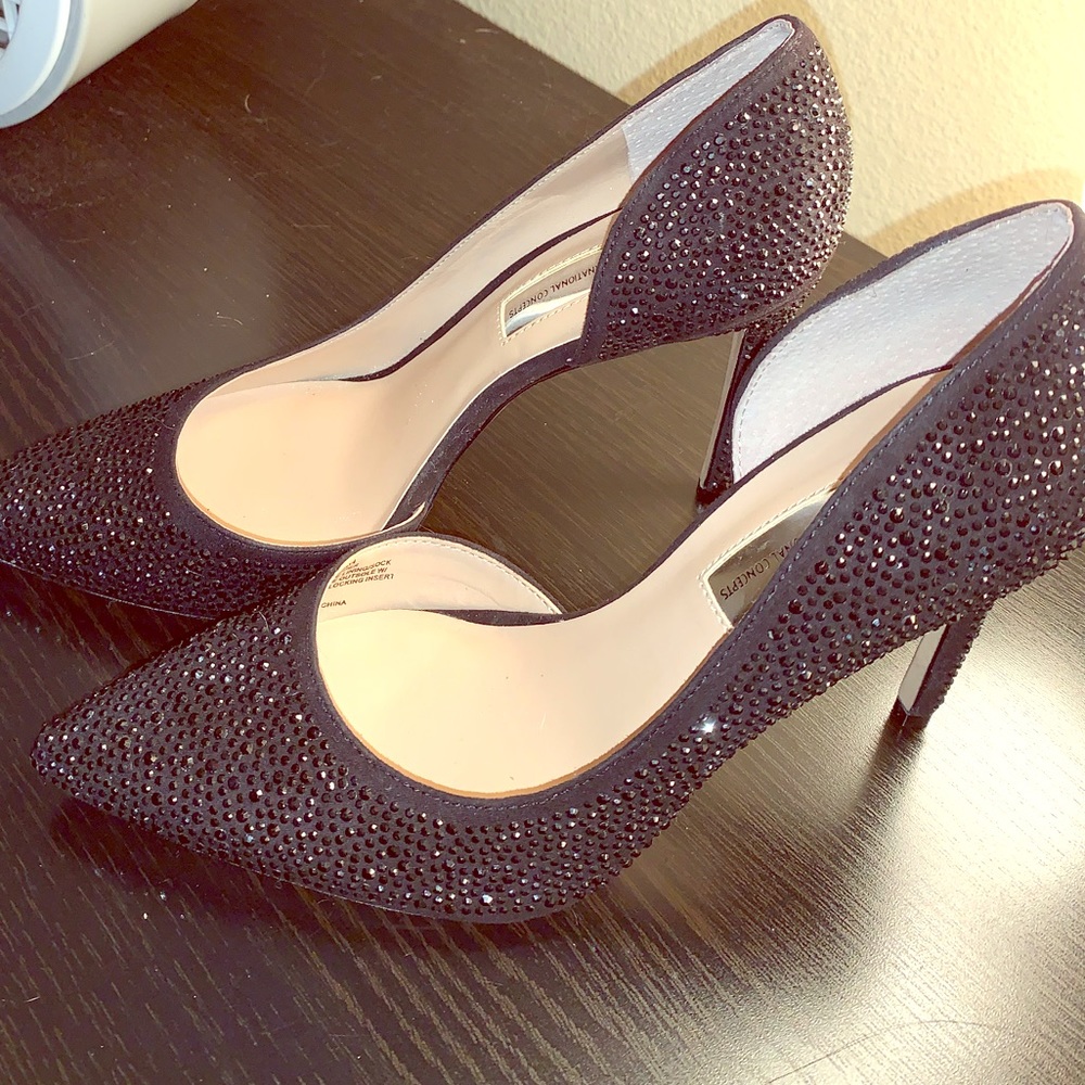 Pointed toe rhinestone heel pumps